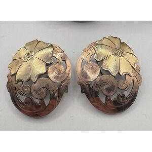 Gold Filled Bob Berg Omega Pierced Earrings VTG 925 Sterling 1/10 10K Flower